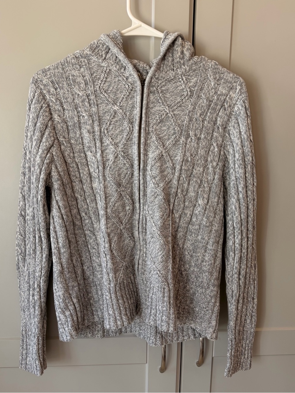 Faded Glory Gray Cable Knit Hooded Full Zip Sweater Cardigan L 12/14